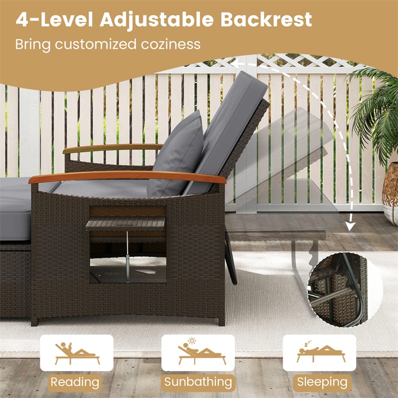 Patio Rattan Daybed with Adjustable Backrest, 2-Person Outdoor Wicker Loveseat with Storage Ottoman - Product image 16