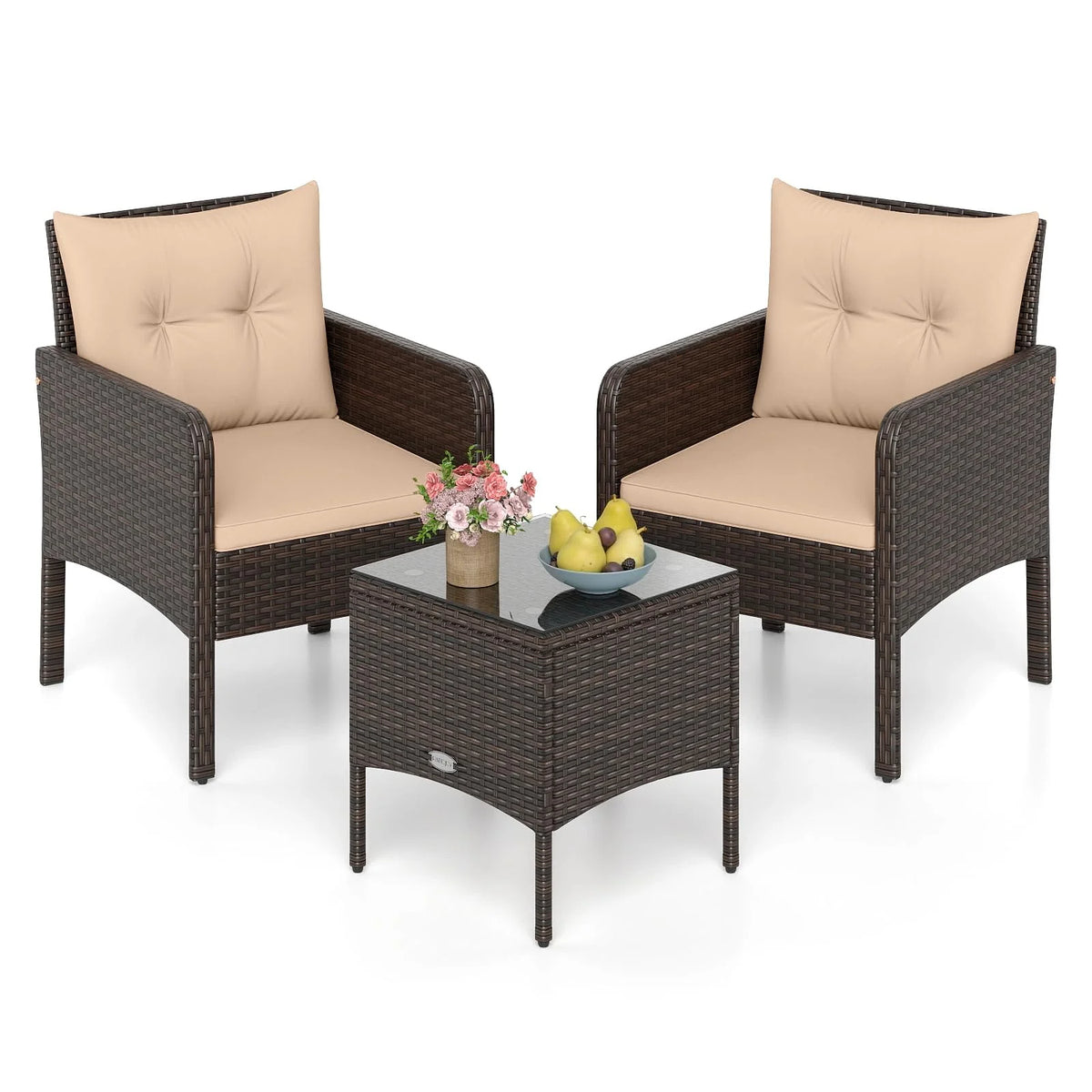 Tangkula 3 Piece Patio Bistro Set Rattan Wicker Outdoor Conversation Set with Cushions and Coffee Table - Product image 1