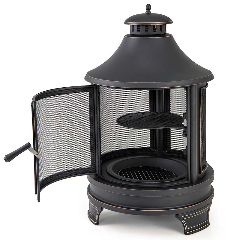 30" 2-in-1 Metal Chiminea Fire Pit with Adjustable Grill & Chimney - Product image 4