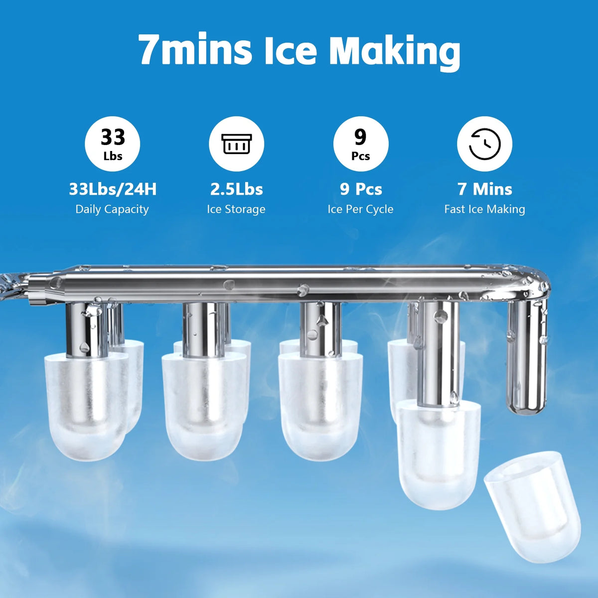 Advwin 3 - in - 1 Water Dispenser with Ice Maker, 33 lb/24H, Top Loading 3 or 5 Gallon, Water Cooler Dispenser for Home Office, Hot & Cold Water Dispenser, Child Lock