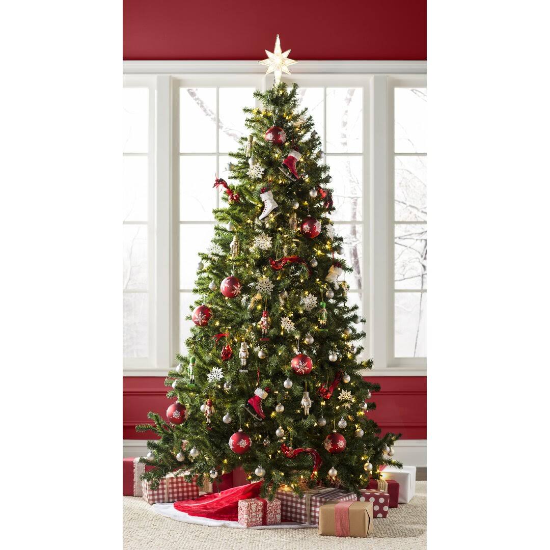 Norwood Fir Green Spruce Artificial Christmas Tree with White Lights Beachcrest Home Size 7' H - Product image 1