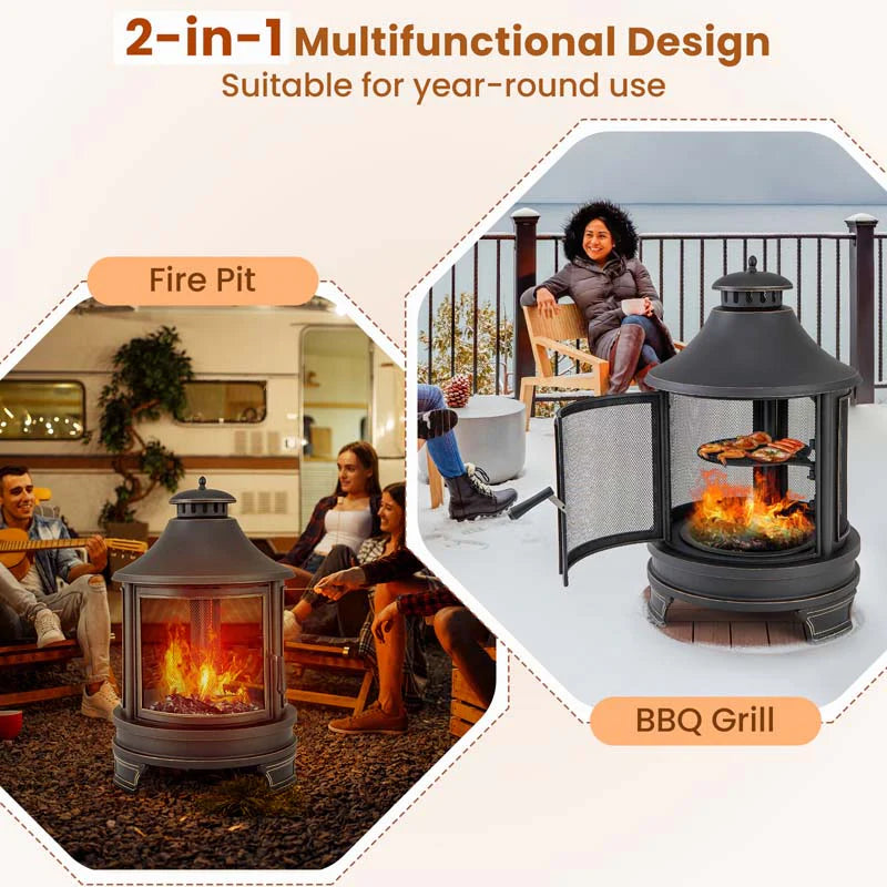 30" 2-in-1 Metal Chiminea Fire Pit with Adjustable Grill & Chimney - Product image 7