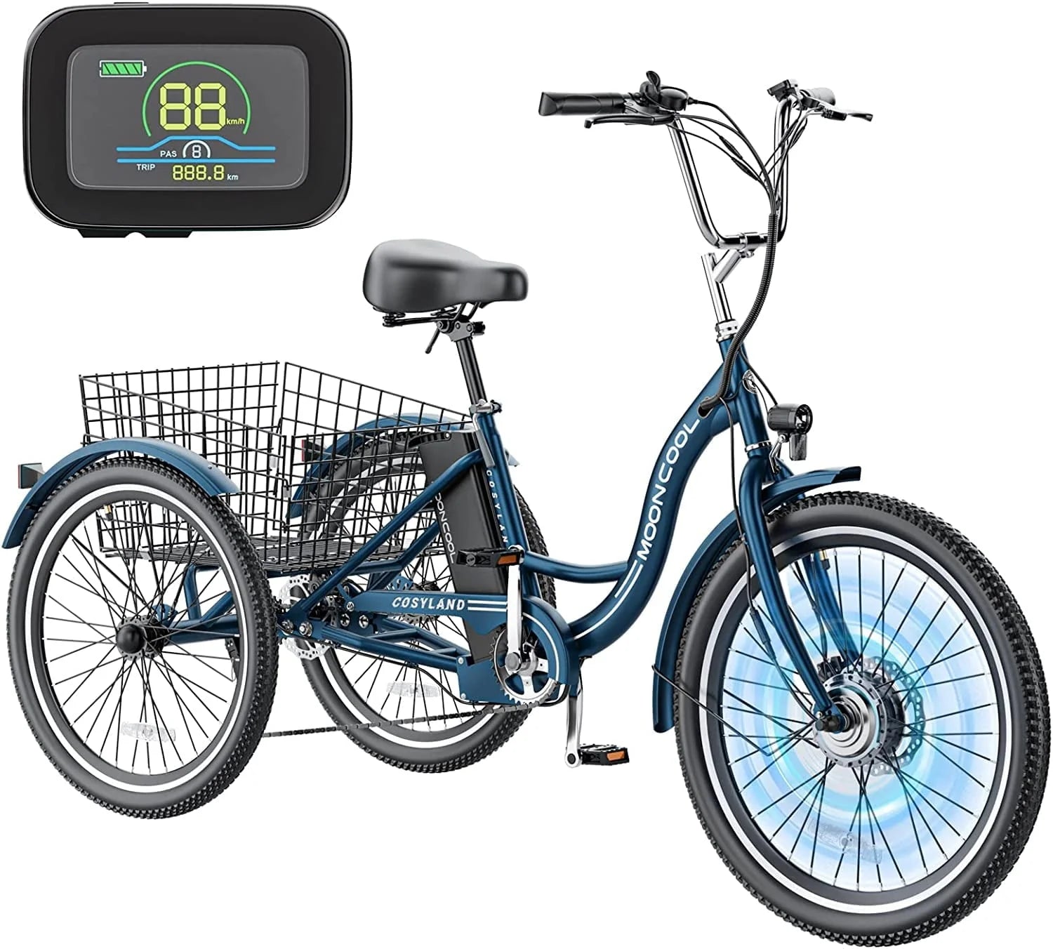 Mooncool 24" 26" 3 Wheel Electric Tricycle for Adults, 350W 36V 7 Speeds Motorized Electric Trike Three - Product image 1