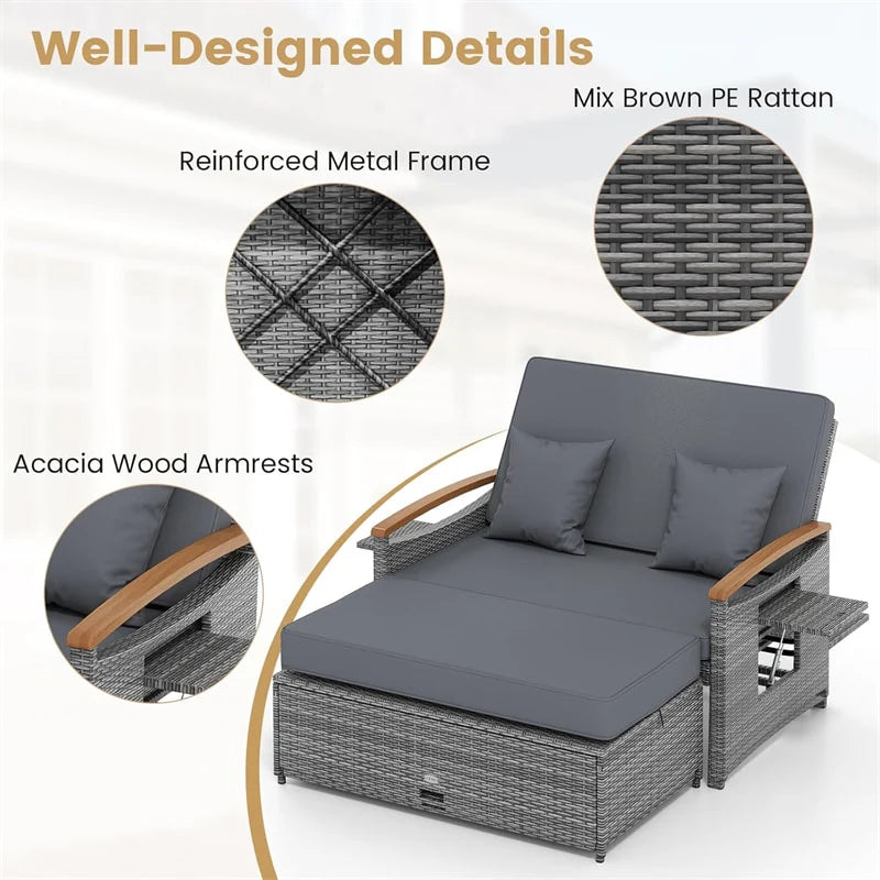 Patio Rattan Daybed with Adjustable Backrest, 2-Person Outdoor Wicker Loveseat with Storage Ottoman - Product image 43