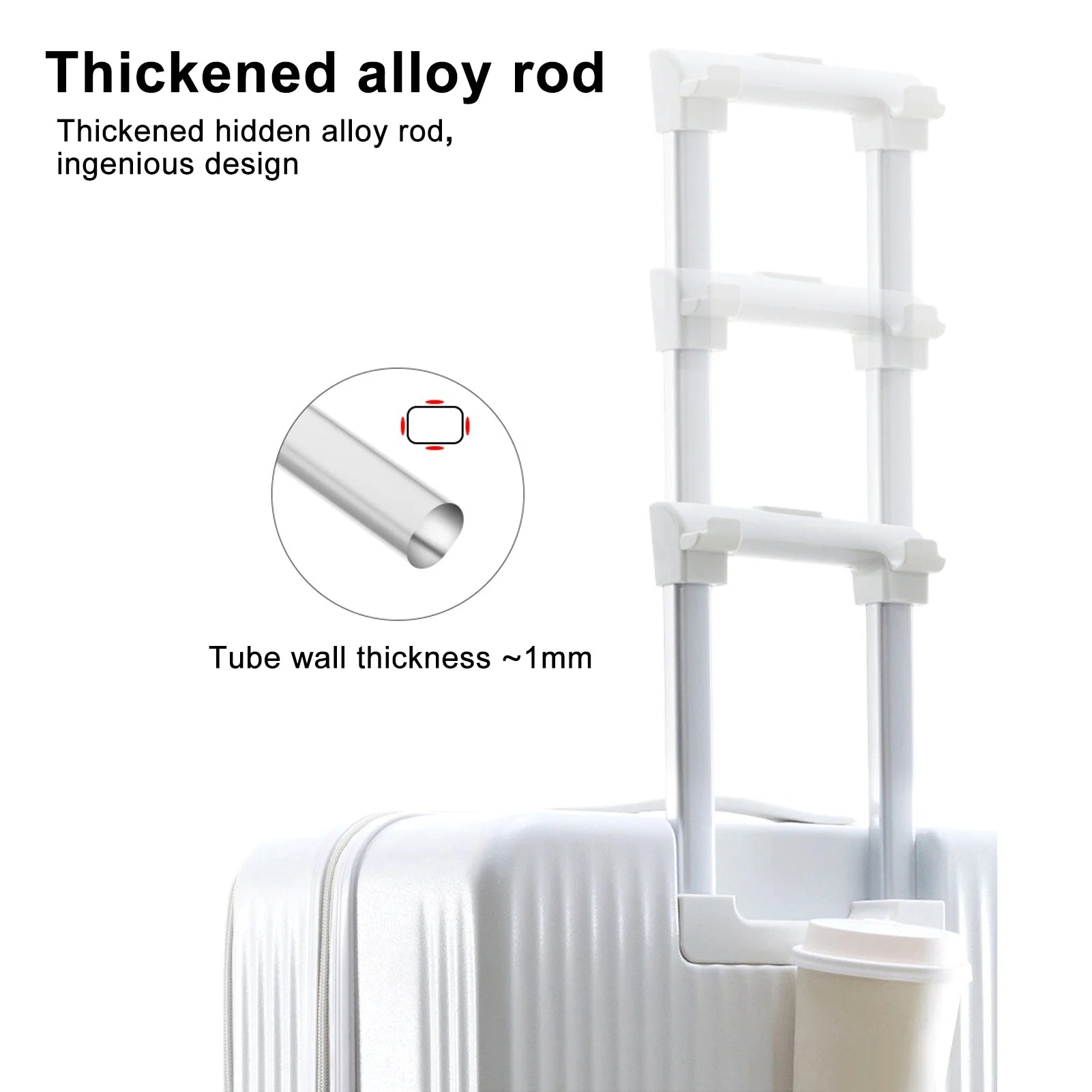 24 in Checked Luggage with Front Pocket, USB Charging Port, Built - in Lock Carry on Suitcase, Cup Holder and Phone Holder, Medium Hardside Suitcase with Spinner Wheels, White