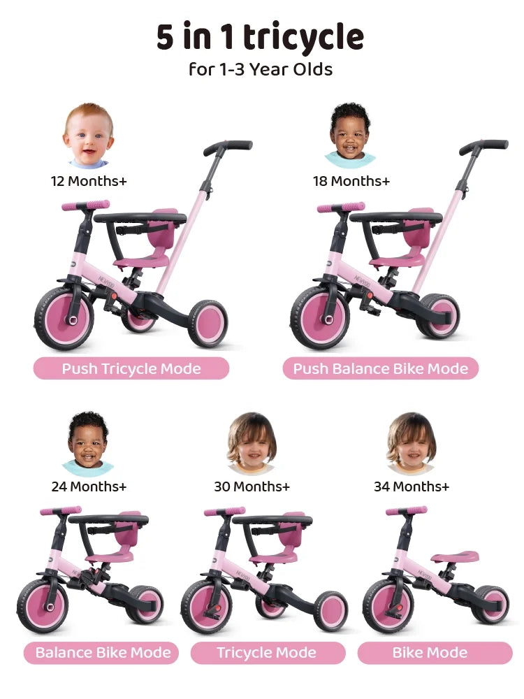 Newyoo TR008 5 - in - 1 Toddler Tricycle with Push Handle, Converts to Balance Bike for 1 - 3 Year Old - Product image 18