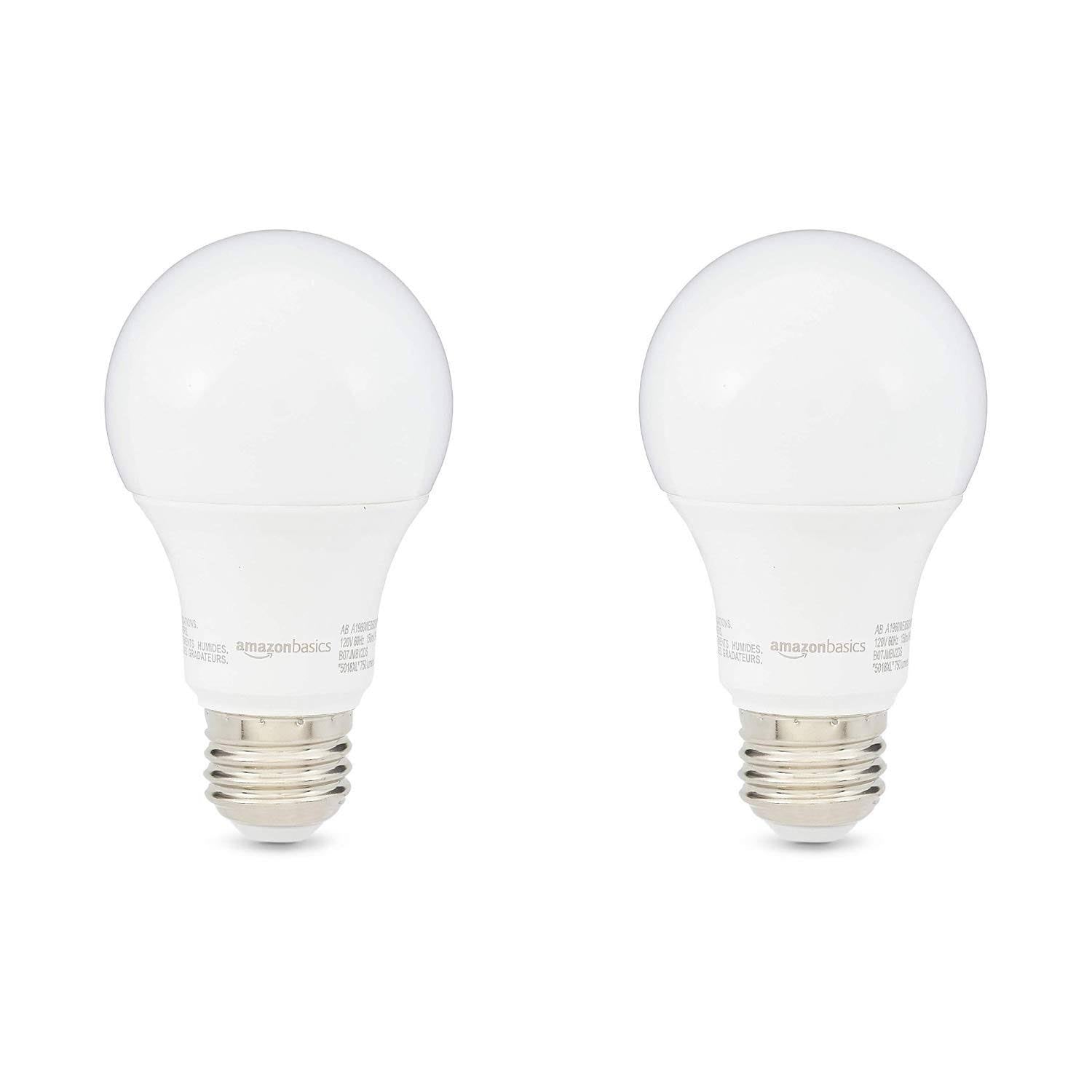 AmazonBasics 60W Equivalent, Soft White, Non-Dimmable, 10, 000 Hour Lifetime, A19 LED Light Bulb - 2-Pack - Product image 1