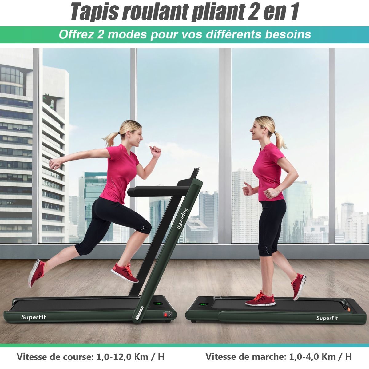 2 in 1 Foldable Electric Treadmill 1 to 12 Km/H with Bluetooth Speaker Remote Control 0.75HP Motor Green/White/Black/Red/Gold/Black and Silver/Blue -