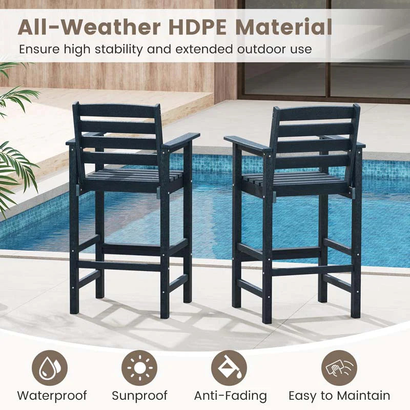 Adirondack Bar Chairs Set of 2/4, 29" HDPE Bar Height Outdoor Stools w/ Backrest & Footrest - Product image 13