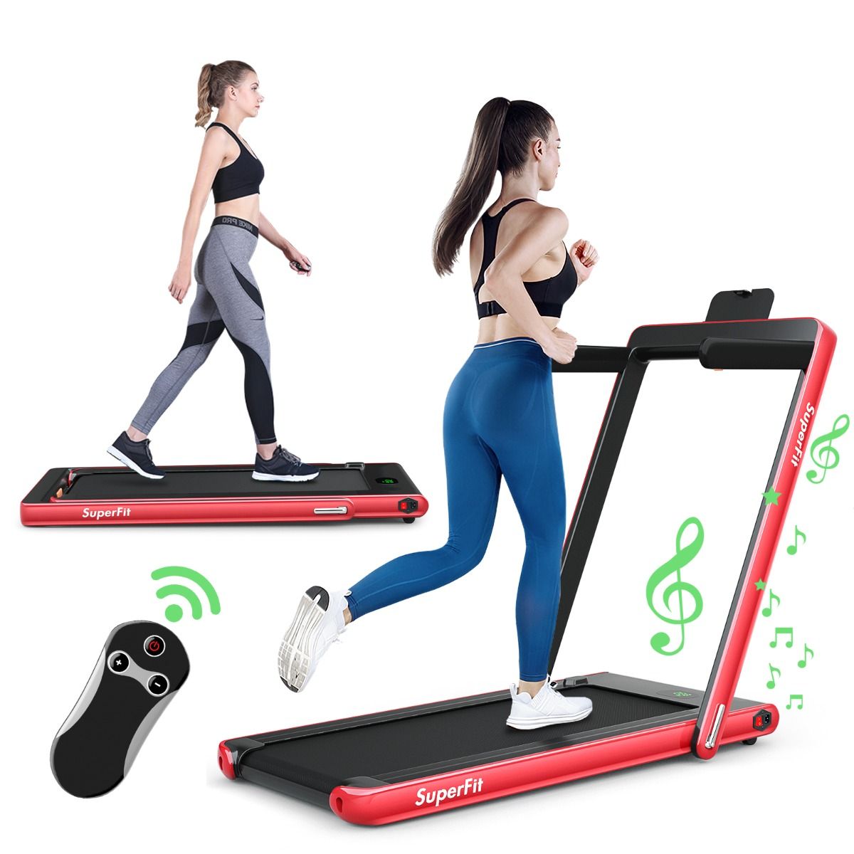 2 in 1 Foldable Electric Treadmill 1 to 12 Km/H with Bluetooth Speaker Remote Control 0.75HP Motor Green/White/Black/Red/Gold/Black and Silver/Blue -