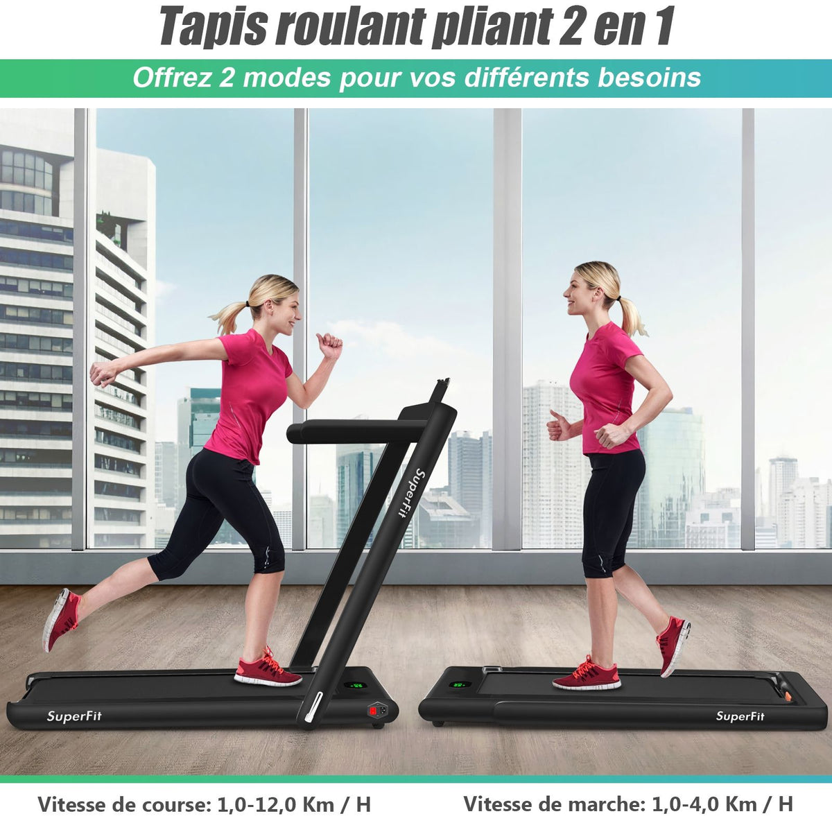 2 in 1 Foldable Electric Treadmill 1 to 12 Km/H with Bluetooth Speaker Remote Control 0.75HP Motor Green/White/Black/Red/Gold/Black and Silver/Blue -