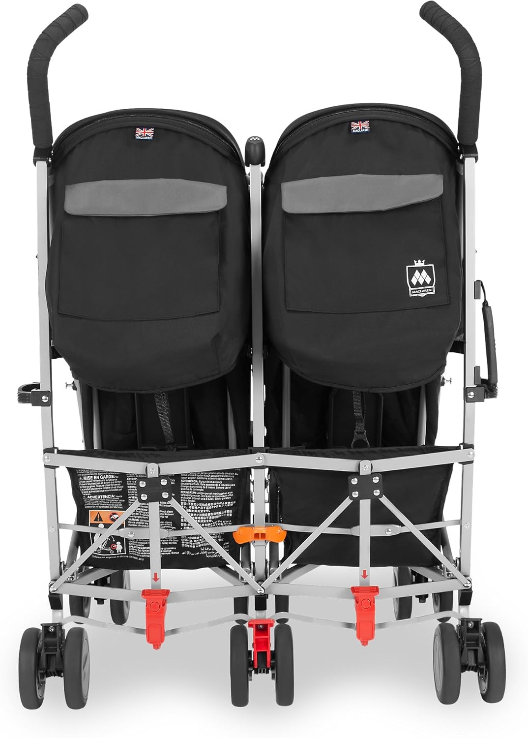 Maclaren Twin Triumph double stroller (6 months, up to 15 kg, one child per seat), lightweight and compact, UPF 50+ extendable hood with rain cover - Black/Anthracite