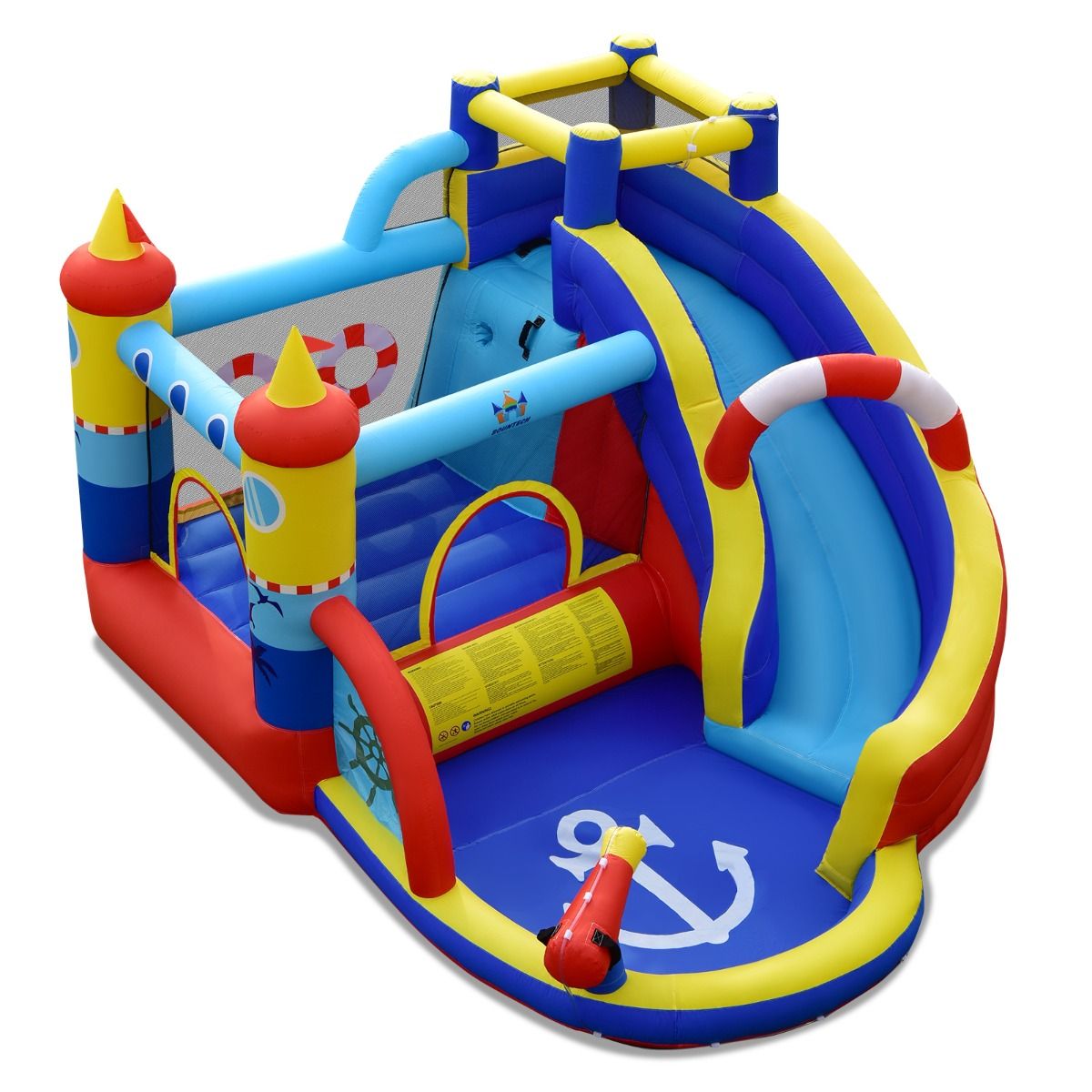 Boat Style Inflatable Castle with Curved Slide Jump Zone Climbing Wall Inflator Not Included -