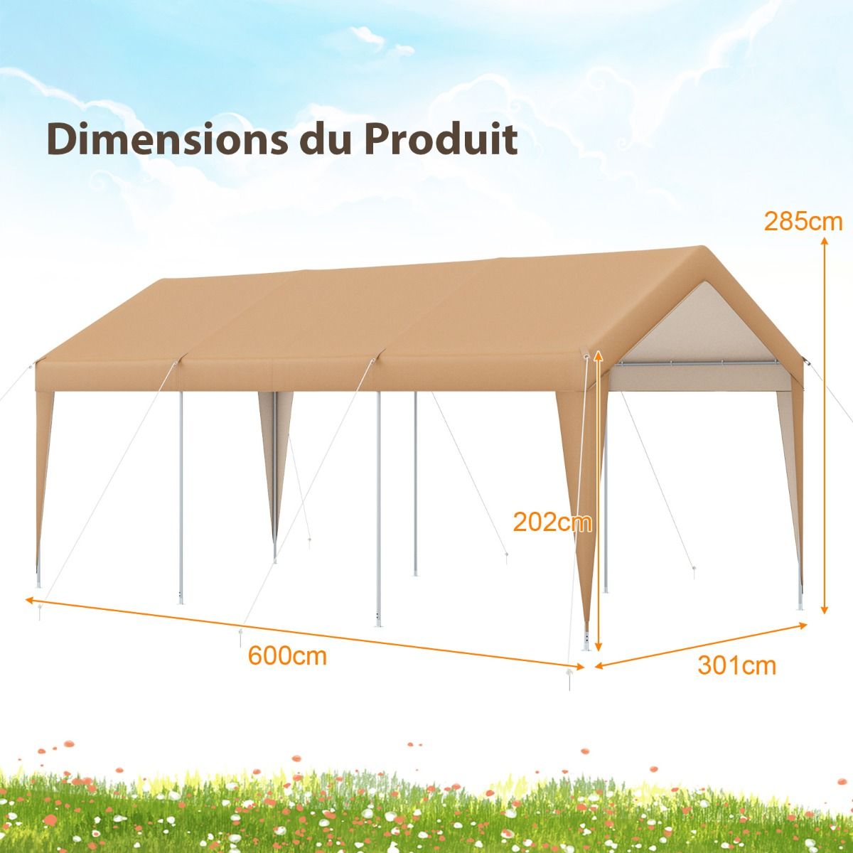 Carport 301 x 600 cm Galvanized Metal Frame Portable Garage Tent with Tarpaulin All Weather Car Tent for Trucks Boats -