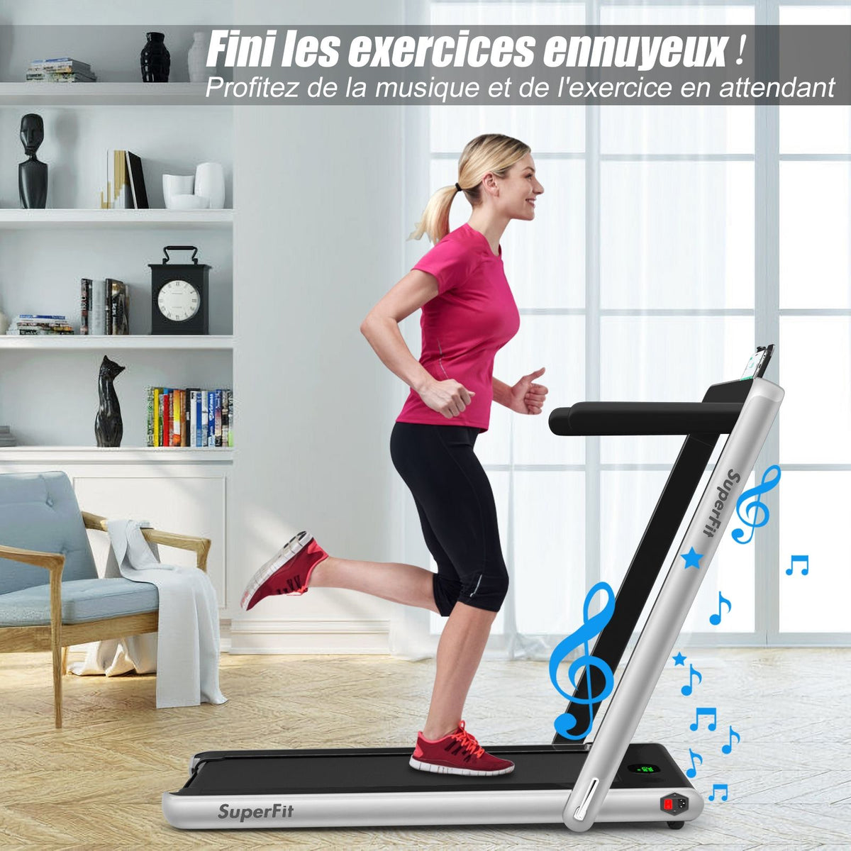 2 in 1 Foldable Electric Treadmill 1 to 12 Km/H with Bluetooth Speaker Remote Control 0.75HP Motor Green/White/Black/Red/Gold/Black and Silver/Blue -