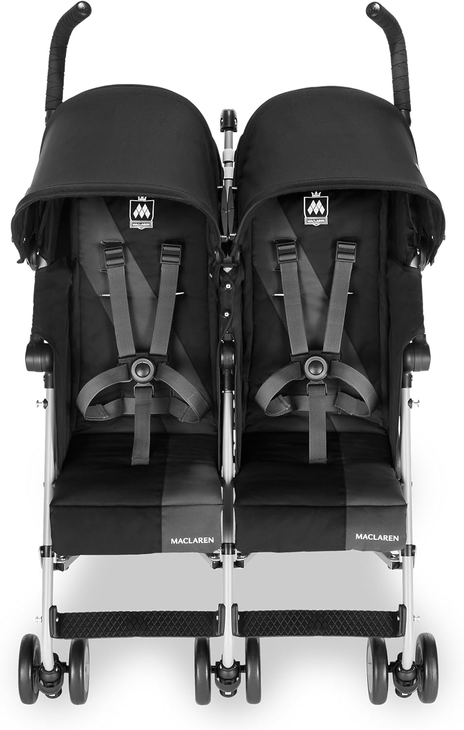 Maclaren Twin Triumph double stroller (6 months, up to 15 kg, one child per seat), lightweight and compact, UPF 50+ extendable hood with rain cover - Black/Anthracite
