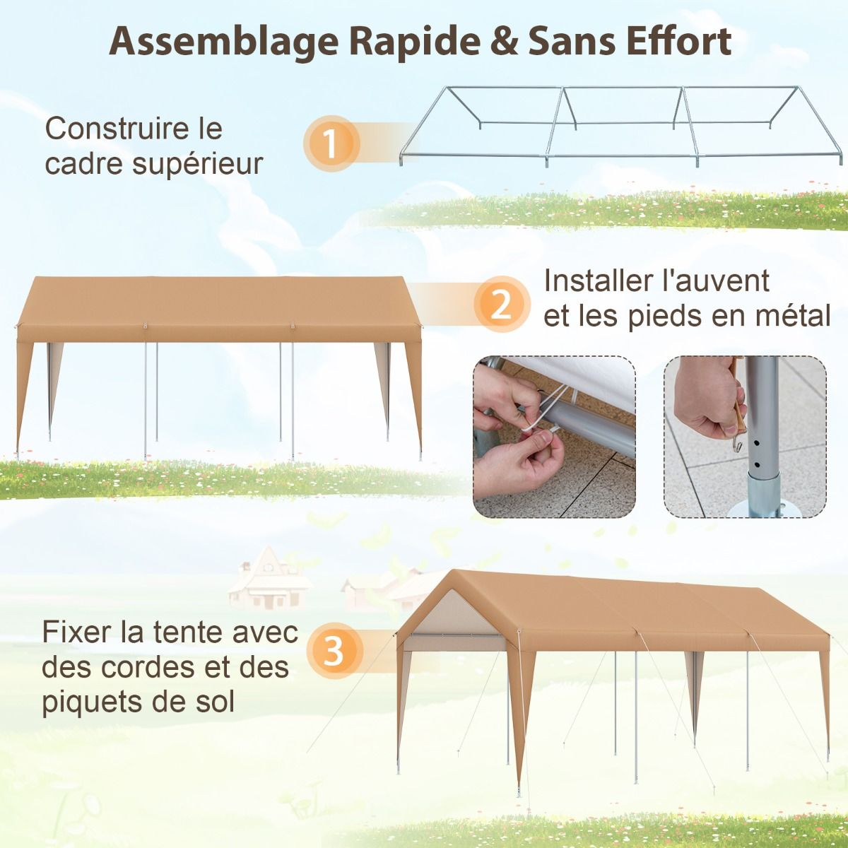 Carport 301 x 600 cm Galvanized Metal Frame Portable Garage Tent with Tarpaulin All Weather Car Tent for Trucks Boats -