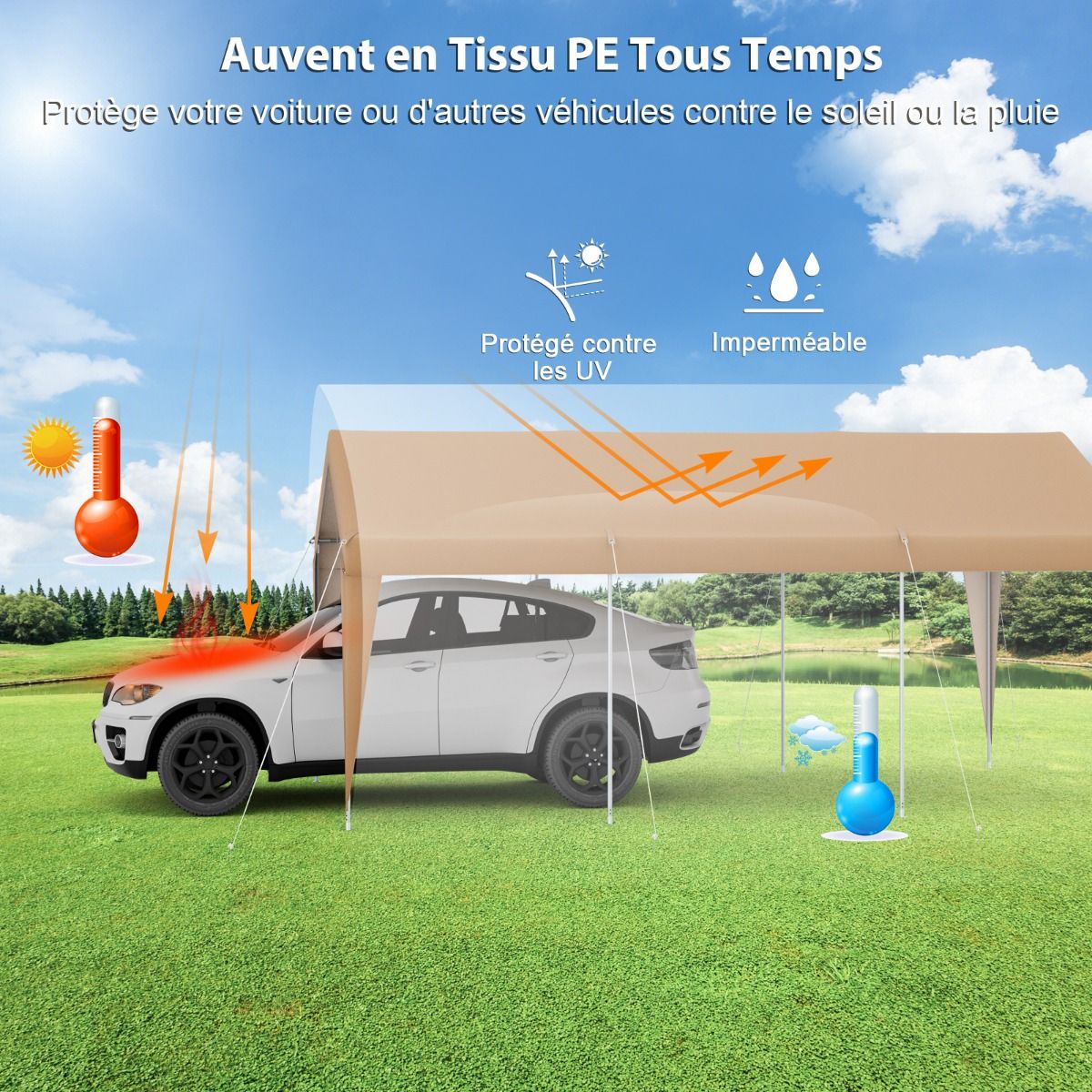 Carport 301 x 600 cm Galvanized Metal Frame Portable Garage Tent with Tarpaulin All Weather Car Tent for Trucks Boats -