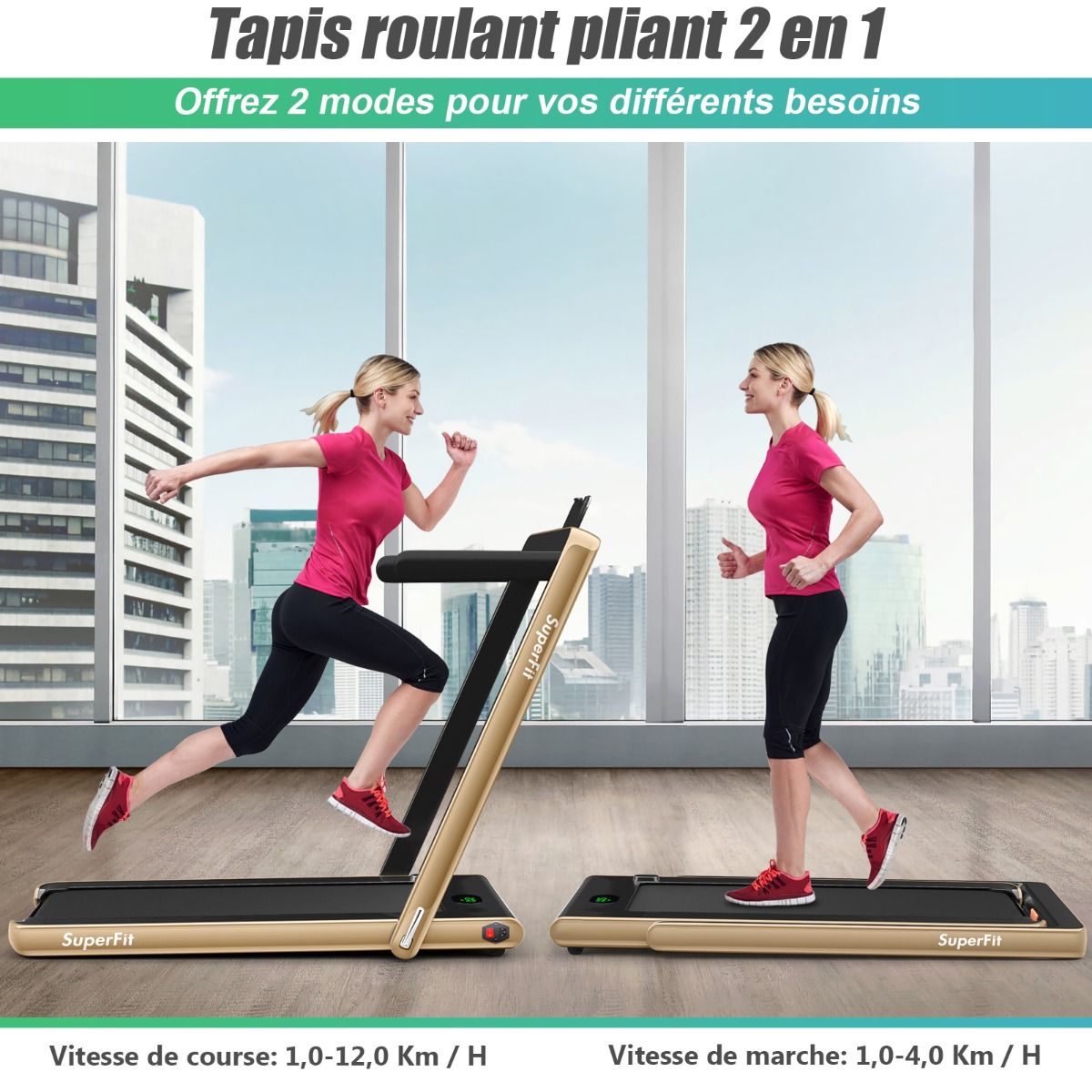 2 in 1 Foldable Electric Treadmill 1 to 12 Km/H with Bluetooth Speaker Remote Control 0.75HP Motor Green/White/Black/Red/Gold/Black and Silver/Blue -