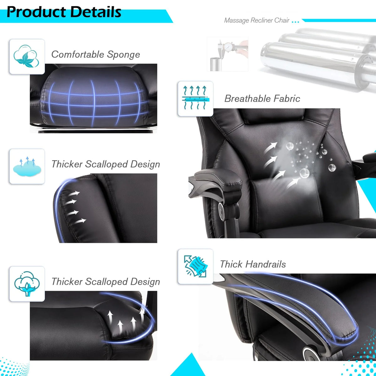 AECOJOY Office Chair with 7 Points Vibration Massage&Heat, Adjustable Ergonomic Recliner, Black - Product image 8