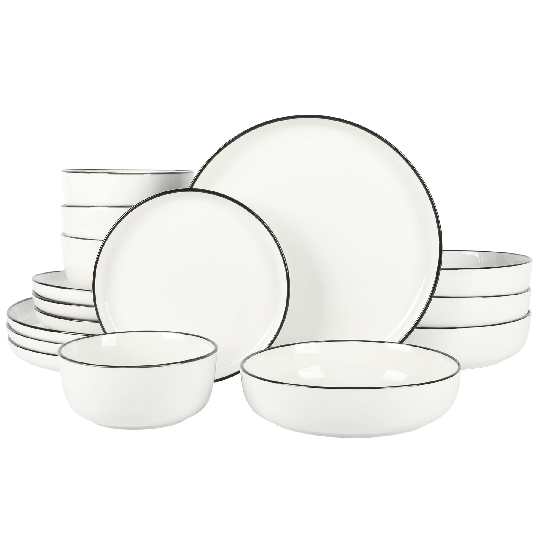 Gibson Home Oslo 16 Piece Dinnerware Set Color: White/Black Rim - Product image 1
