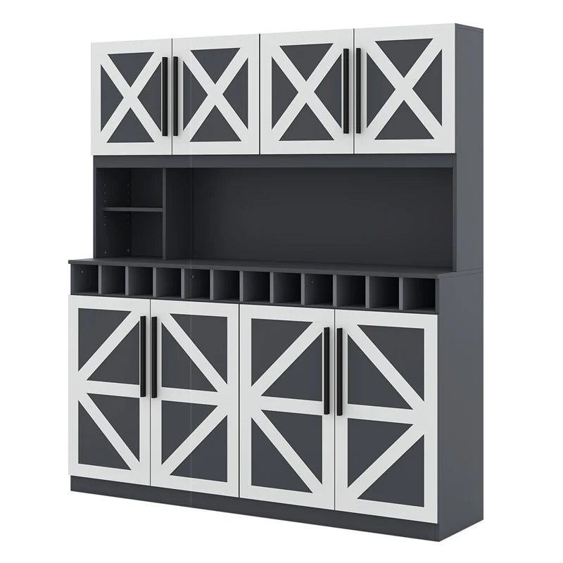 70" Farmhouse Pantry Cabinet, Kitchen Buffet Hutch with 12-Bottle Wine Rack, 8-Door Storage Cupboard - Product image 12