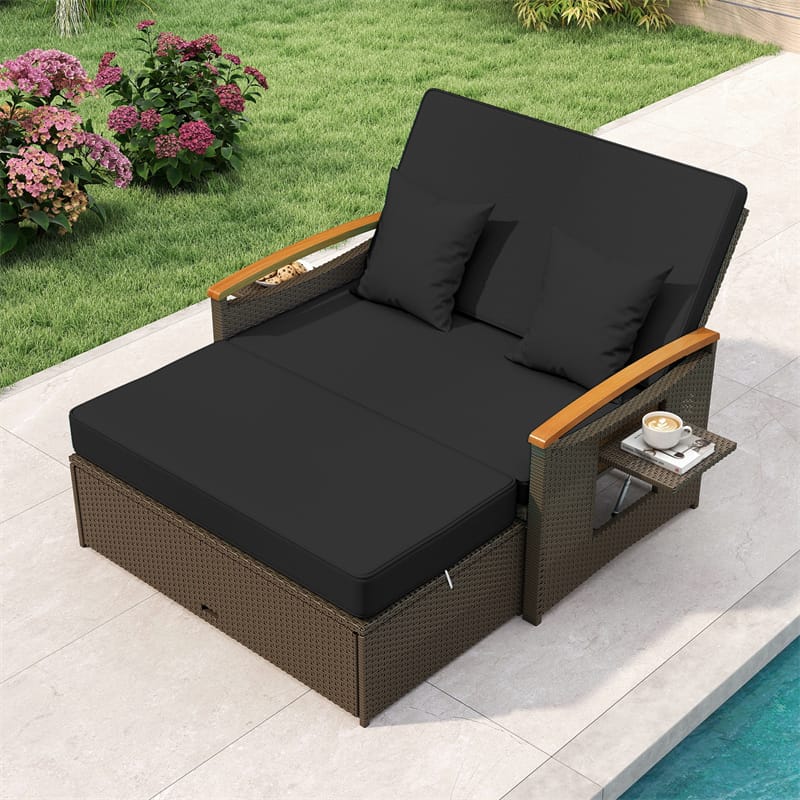 Patio Rattan Daybed with Adjustable Backrest, 2-Person Outdoor Wicker Loveseat with Storage Ottoman - Product image 26