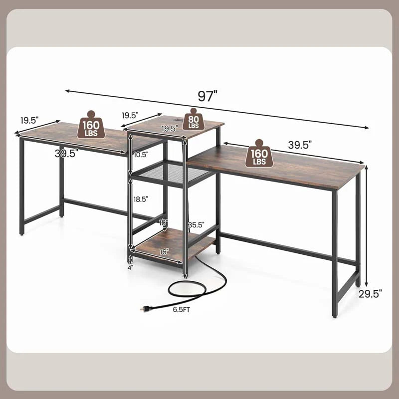 97" Extra Long 2-Person Computer Desk with Power Outlet and Printer Stand - Product image 9