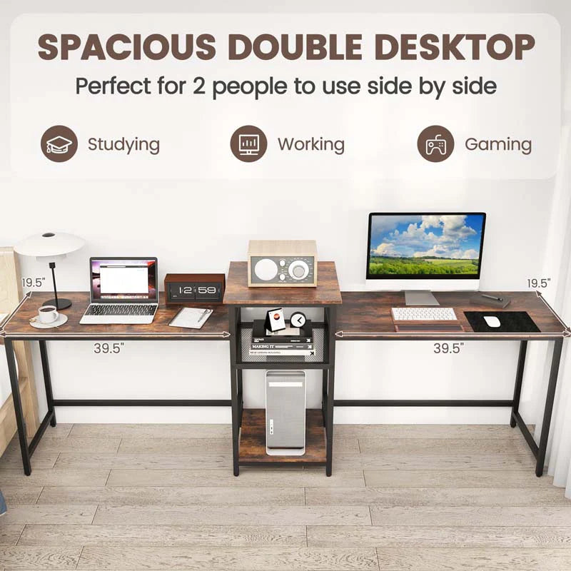 97" Extra Long 2-Person Computer Desk with Power Outlet and Printer Stand - Product image 5