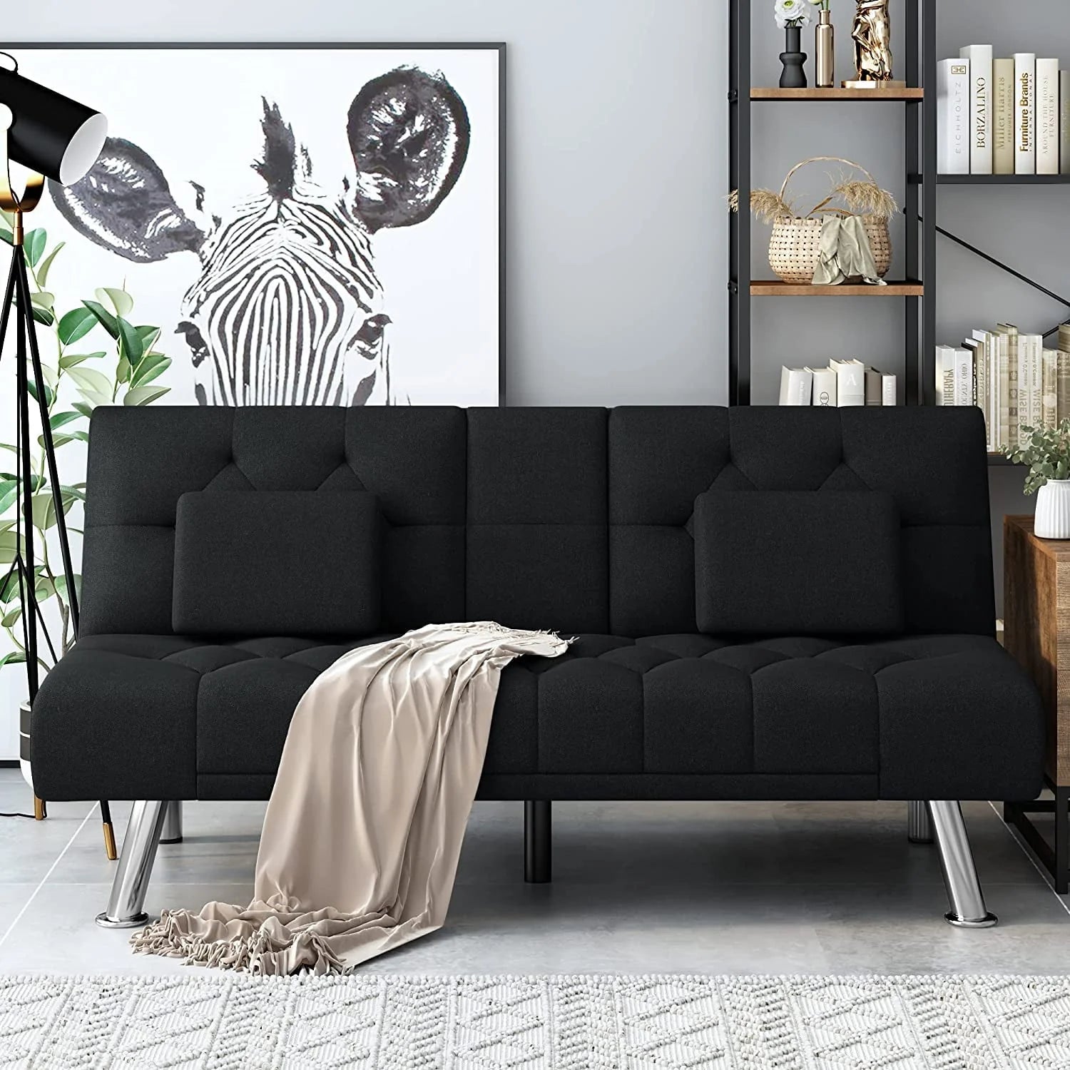 Homfa 66.3'' Upholstered Sofa Bed Couch, Convertible Futon Folding Sleeper Sofa with Removable Armrests and - Product image 2
