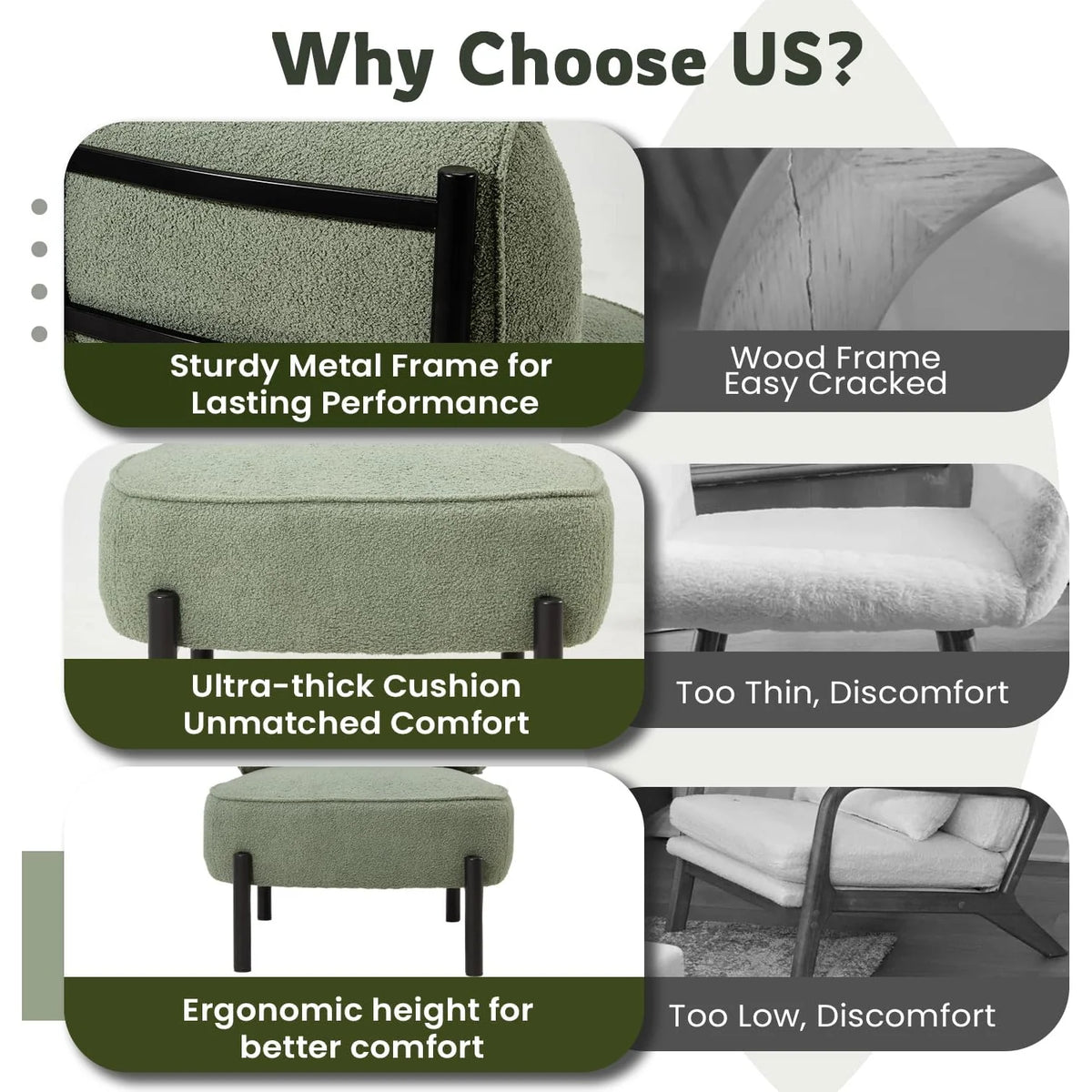 AECOJOY Mid Century Modern Accent Chair, Extra Large Teddy Upholstered Lounge Chair with Pillow - Product image 16