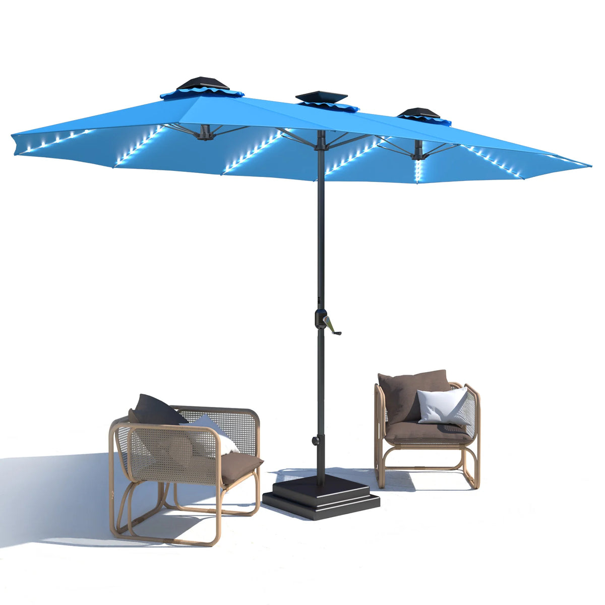 AECOJOY 15ft Patio Double-Sided Umbrella, 156 PCS Solar LED Light Outdoor Large Umbrella, Sky Blue - Product image 1