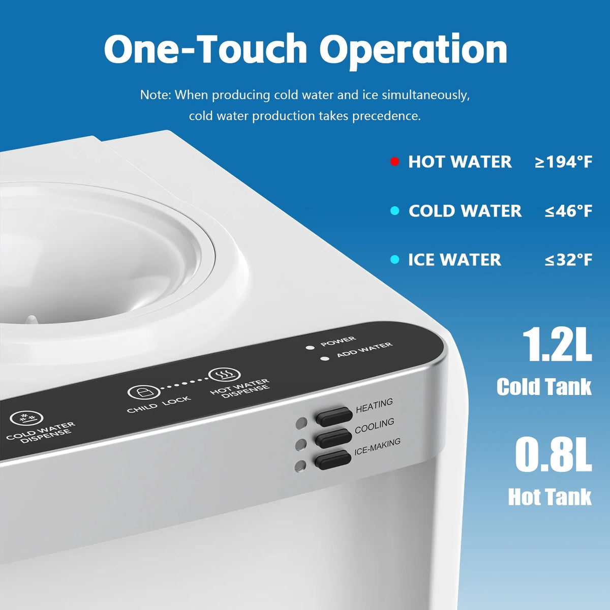Advwin 3 - in - 1 Water Dispenser with Ice Maker, 33 lb/24H, Top Loading 3 or 5 Gallon, Water Cooler Dispenser for Home Office, Hot & Cold Water Dispenser, Child Lock
