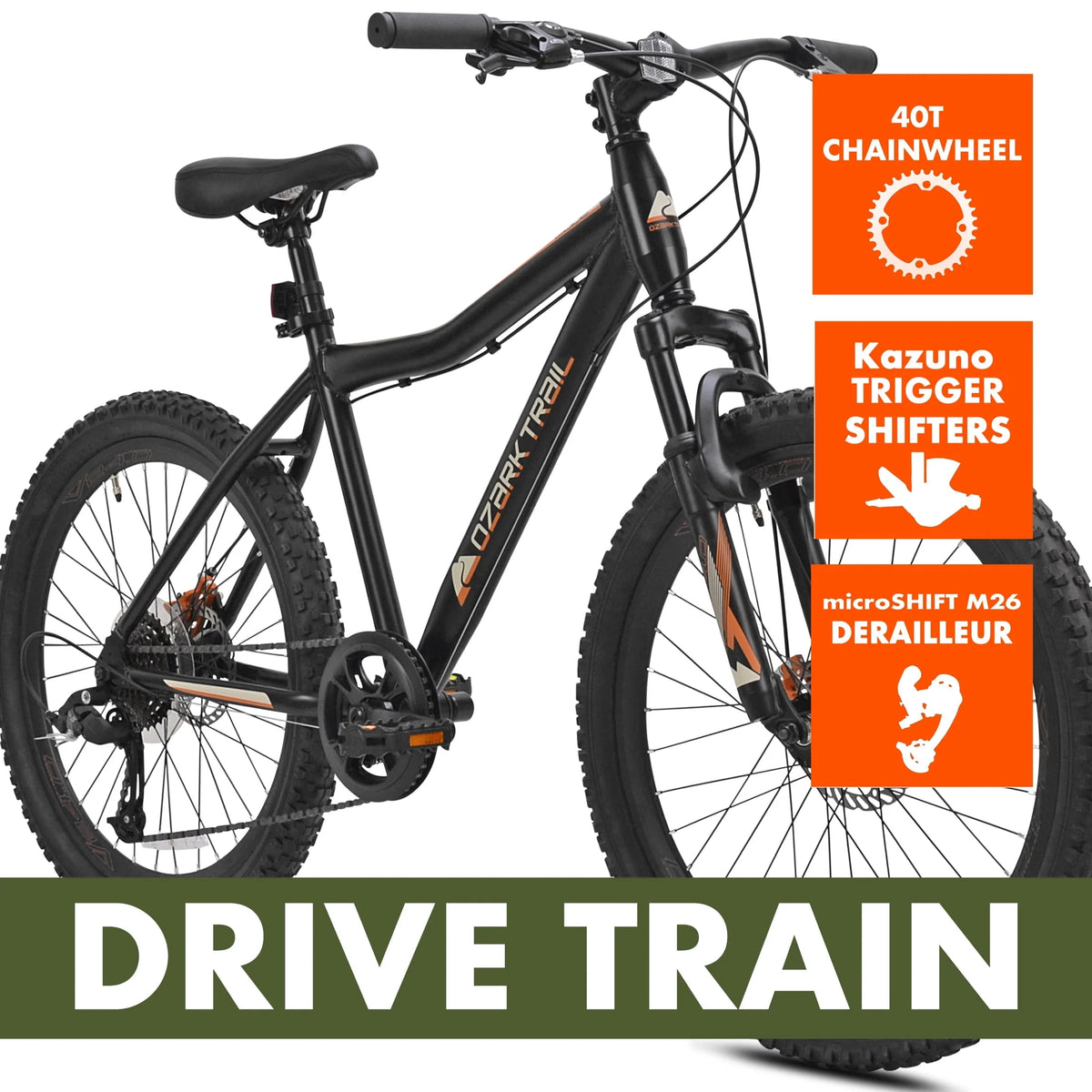 Ozark Trail 24" Glide Mountain Bike, 8 Speed, Black, Teen, Unisex - Product image 6