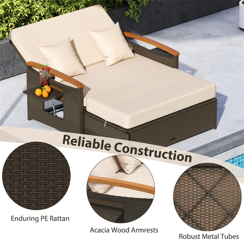 Patio Rattan Daybed with Adjustable Backrest, 2-Person Outdoor Wicker Loveseat with Storage Ottoman - Product image 3