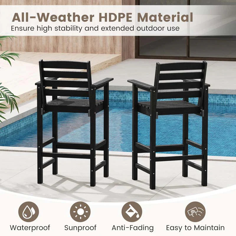 Adirondack Bar Chairs Set of 2/4, 29" HDPE Bar Height Outdoor Stools w/ Backrest & Footrest - Product image 4