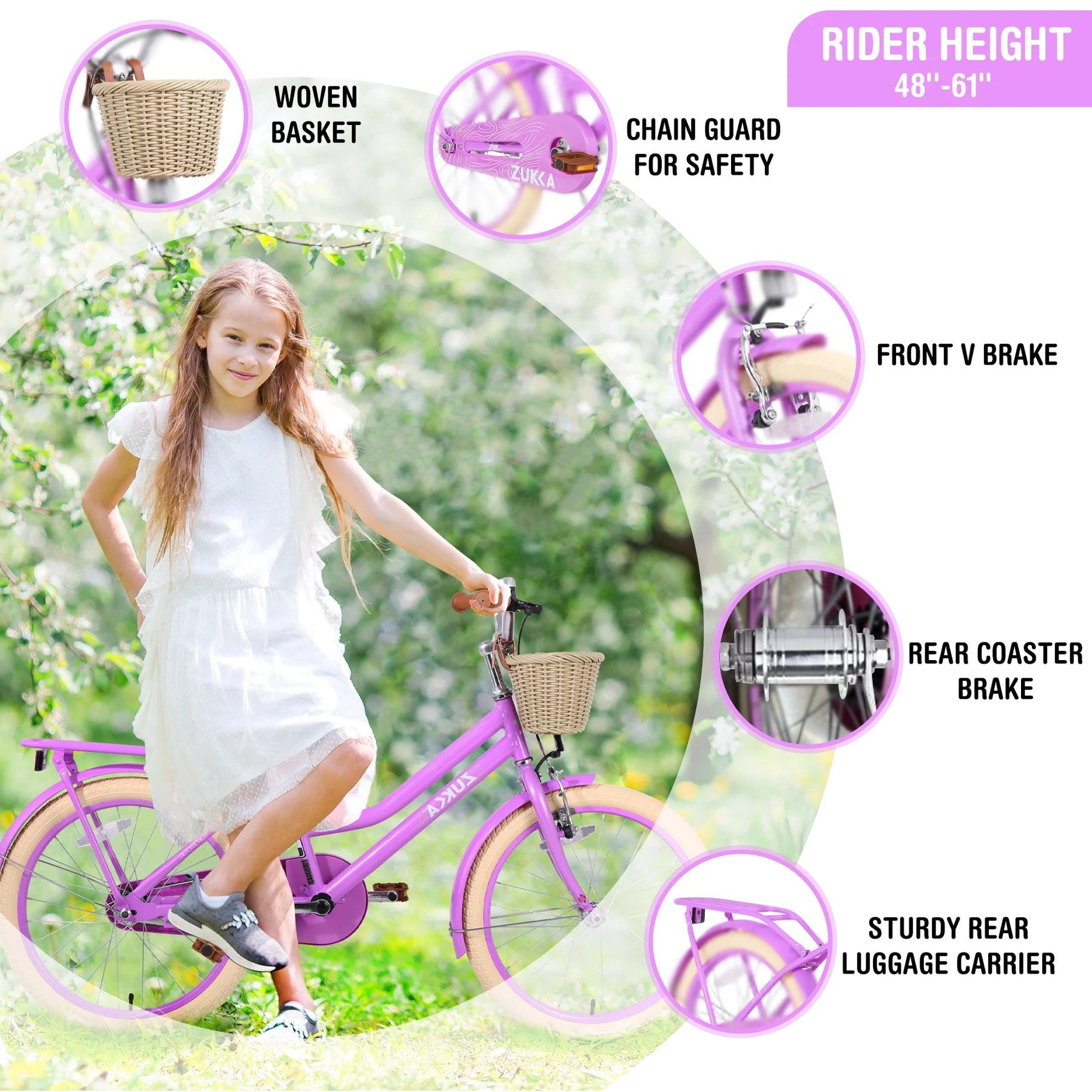 20" Kids Bike Girls Bike with Basket Single Speed Steel Frame Children Bicycle for 7 - 10 Years, Pink - Product image 11