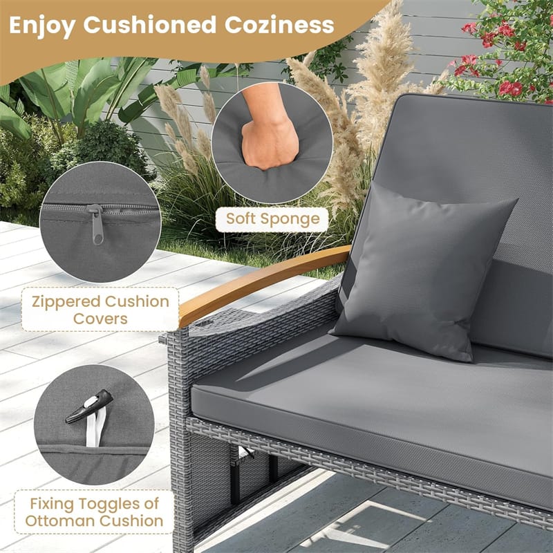 Patio Rattan Daybed with Adjustable Backrest, 2-Person Outdoor Wicker Loveseat with Storage Ottoman - Product image 45