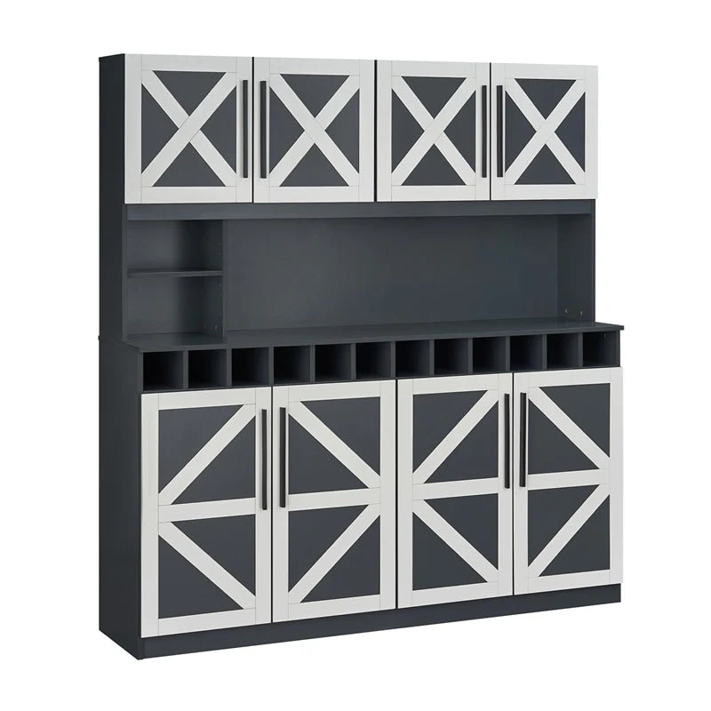 70" Farmhouse Pantry Cabinet, Kitchen Buffet Hutch with 12-Bottle Wine Rack, 8-Door Storage Cupboard - Product image 2
