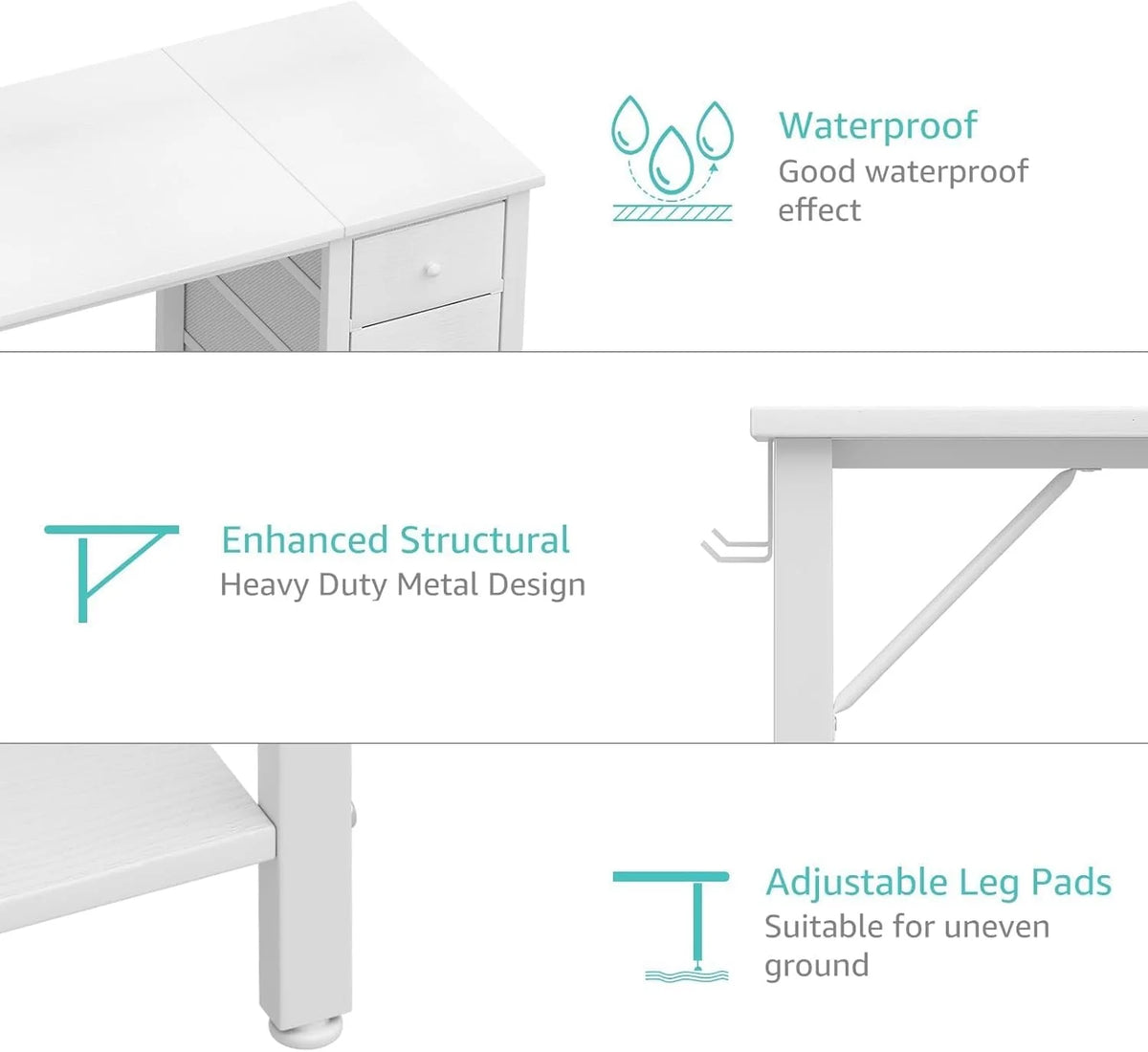 Lufeiya White Desk with Drawers & Storage Shelves, 47 in Study Work Writing Desk for Home Office Bedroom, Simple Modern Cute PC Computer Desks Table, White