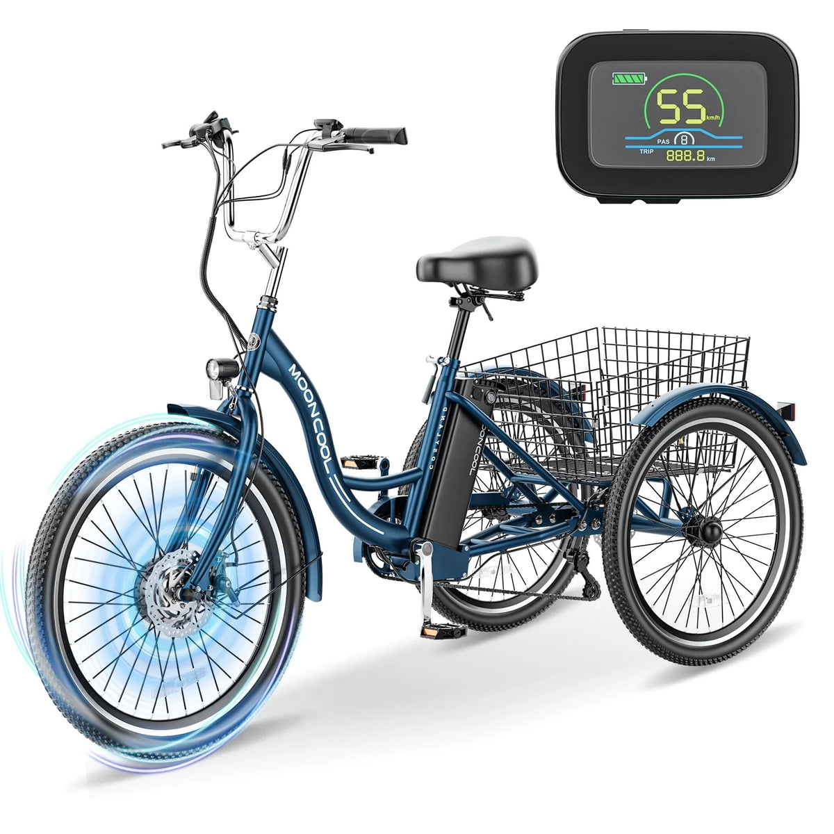 Mooncool 24" 26" 3 Wheel Electric Tricycle for Adults, 350W 36V 7 Speeds Motorized Electric Trike Three - Product image 7