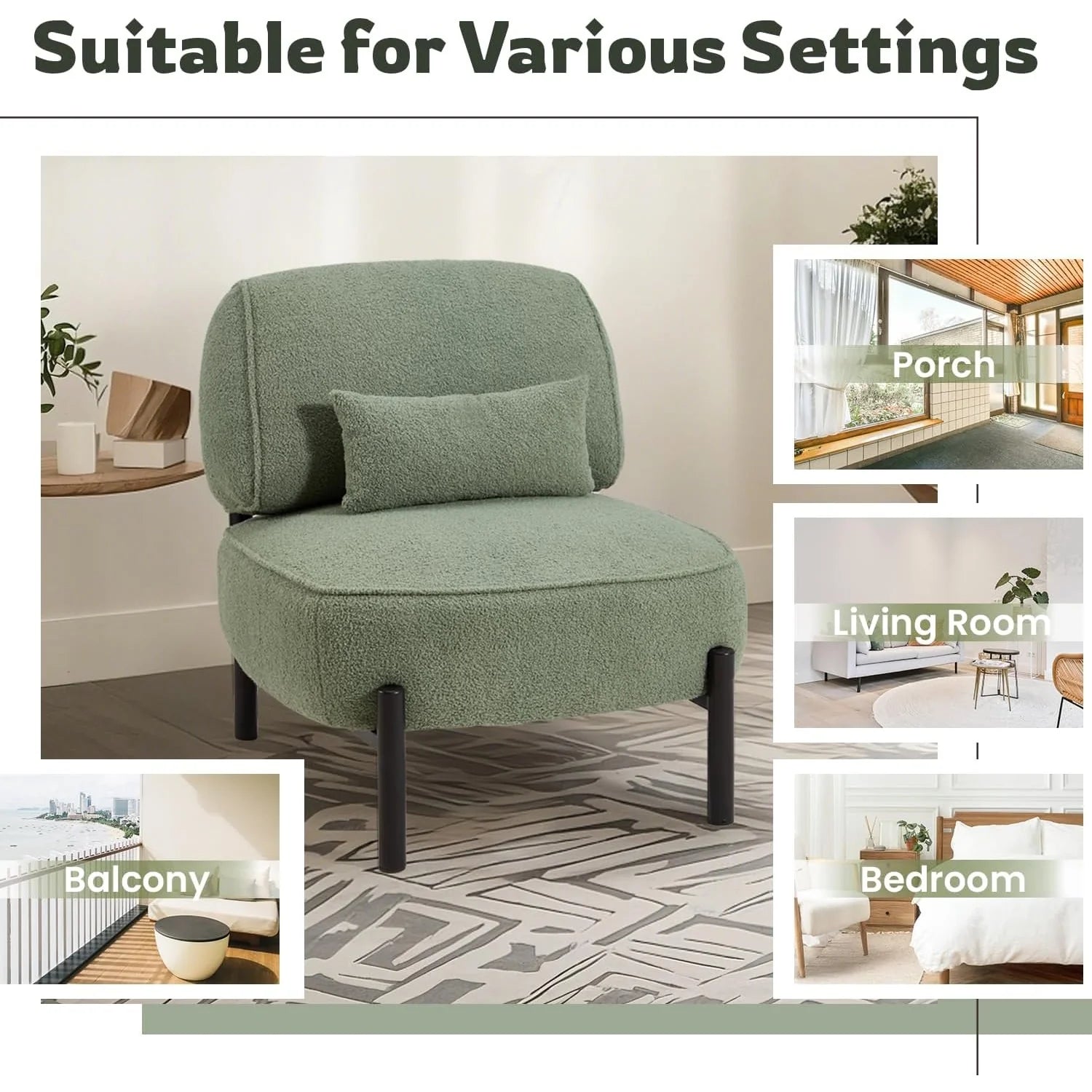 AECOJOY Mid Century Modern Accent Chair, Extra Large Teddy Upholstered Lounge Chair with Pillow - Product image 17