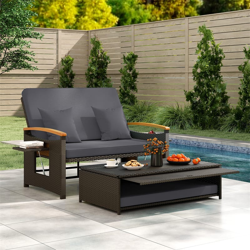 Patio Rattan Daybed with Adjustable Backrest, 2-Person Outdoor Wicker Loveseat with Storage Ottoman - Product image 23