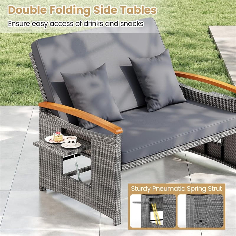 Patio Rattan Daybed with Adjustable Backrest, 2-Person Outdoor Wicker Loveseat with Storage Ottoman - Product image 40