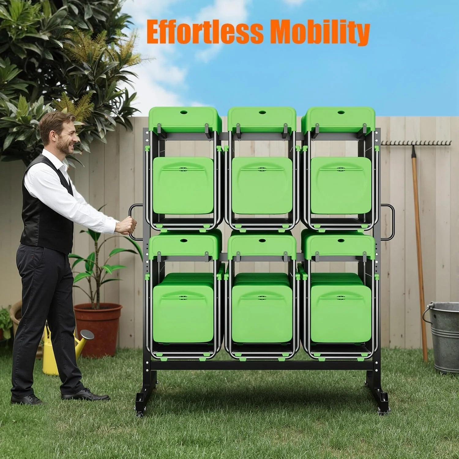 AECOJOY Folding Chair Rack, Heavy Duty 1080LBS Weight Capacity Chair Cart for 84 Chairs or 12 Tables - Product image 7