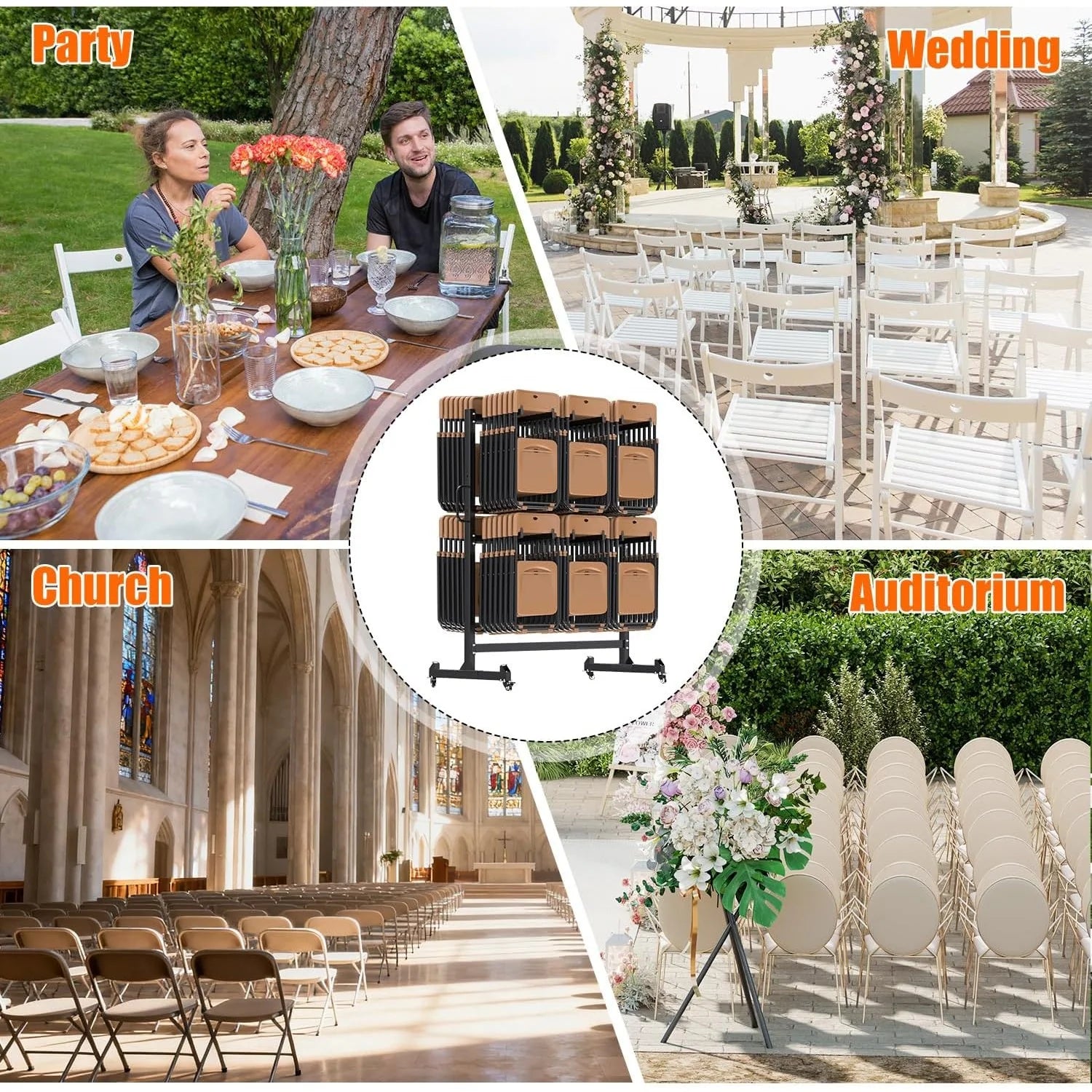AECOJOY Folding Chair Rack, Heavy Duty 1080LBS Weight Capacity Chair Cart for 84 Chairs or 12 Tables - Product image 8