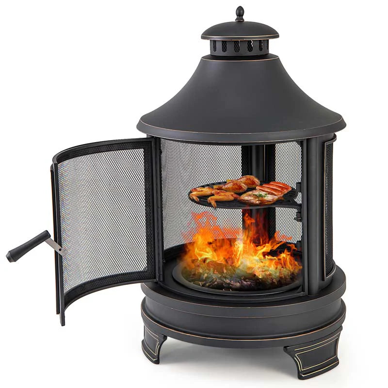 30" 2-in-1 Metal Chiminea Fire Pit with Adjustable Grill & Chimney - Product image 3