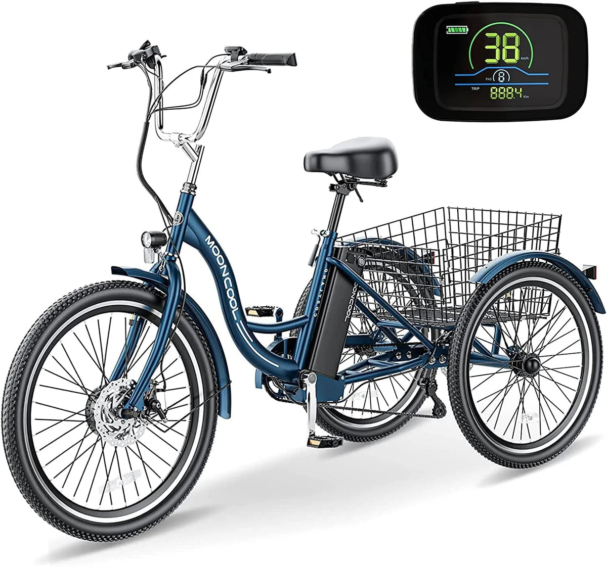 Mooncool 24" 26" 3 Wheel Electric Tricycle for Adults, 350W 36V 7 Speeds Motorized Electric Trike Three - Product image 9