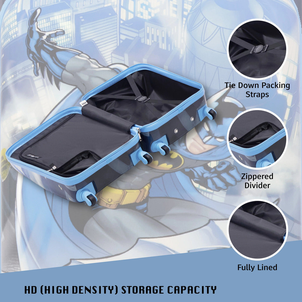 DC Comics Batman 21 in Kids Rolling Luggage, Hardshell Carry on Suitcase with Wheels, Blue - Product image 10