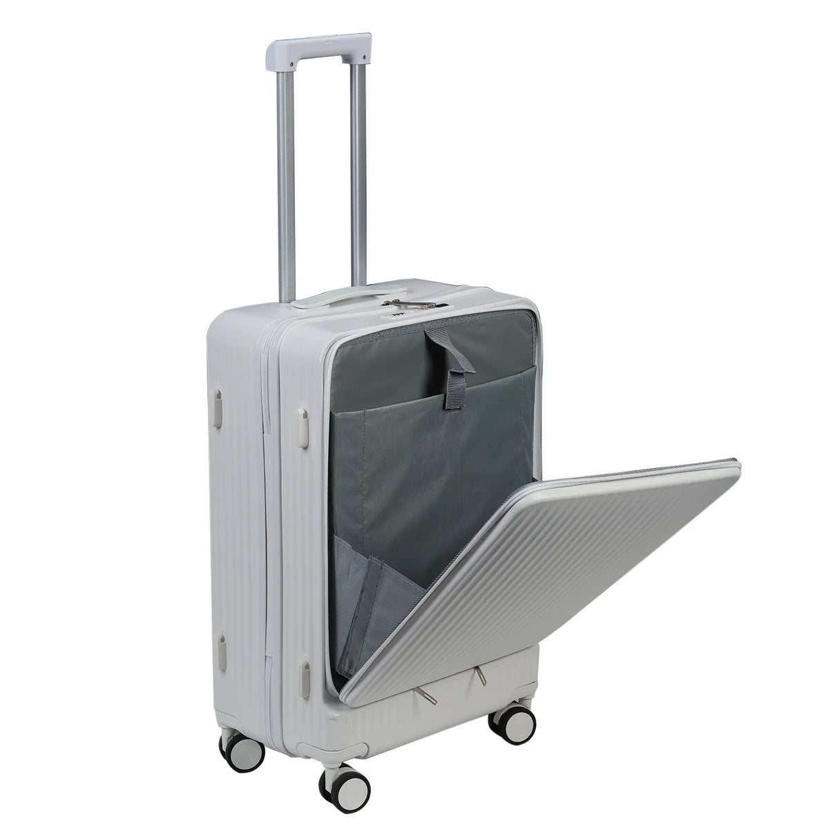 24 in Checked Luggage with Front Pocket, USB Charging Port, Built - in Lock Carry on Suitcase, Cup Holder and Phone Holder, Medium Hardside Suitcase with Spinner Wheels, White